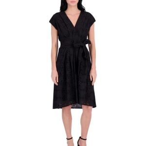 Kensie Black Eyelet Cotton Midi Dress Size 10